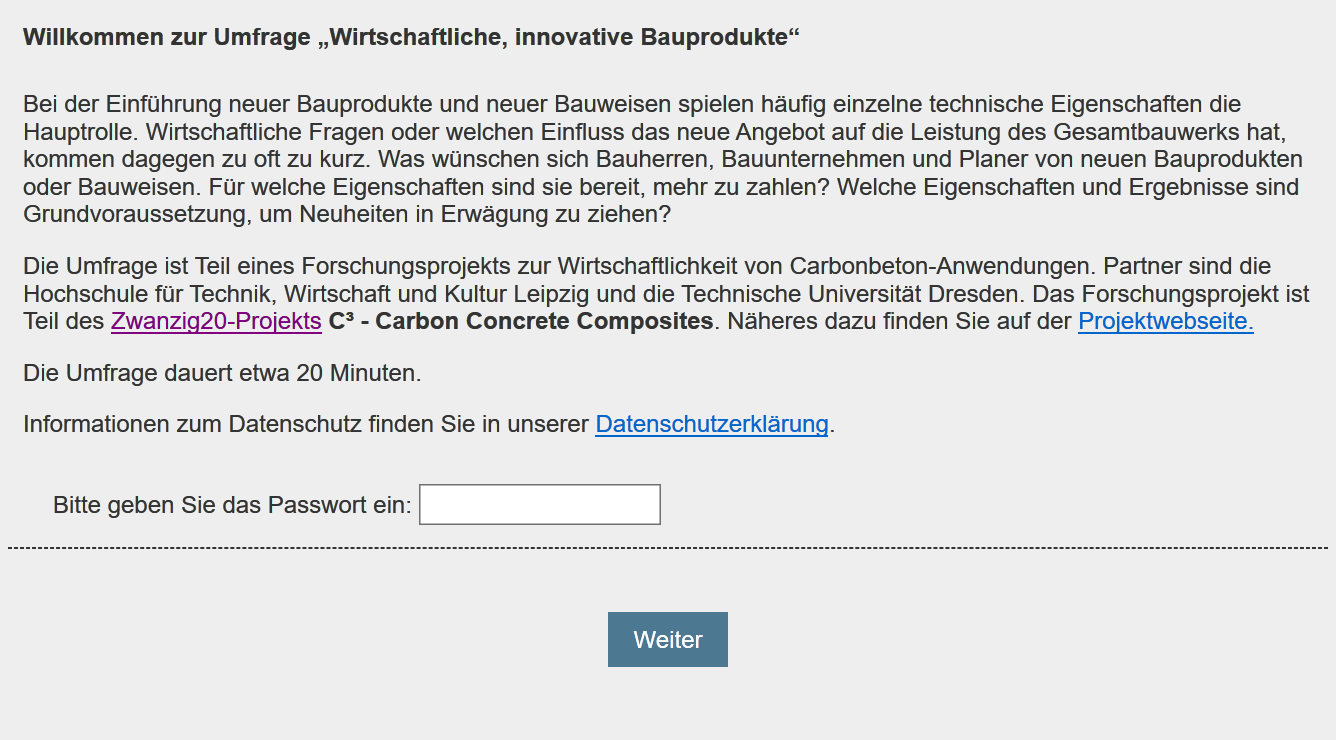 Screenshot der Website der C³-Wirtschaftlichkeitsumfrage.